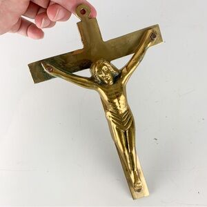 Vintage Brass Jesus Christ Crucifix Wall Hanging Christian Icongraphy Catholic